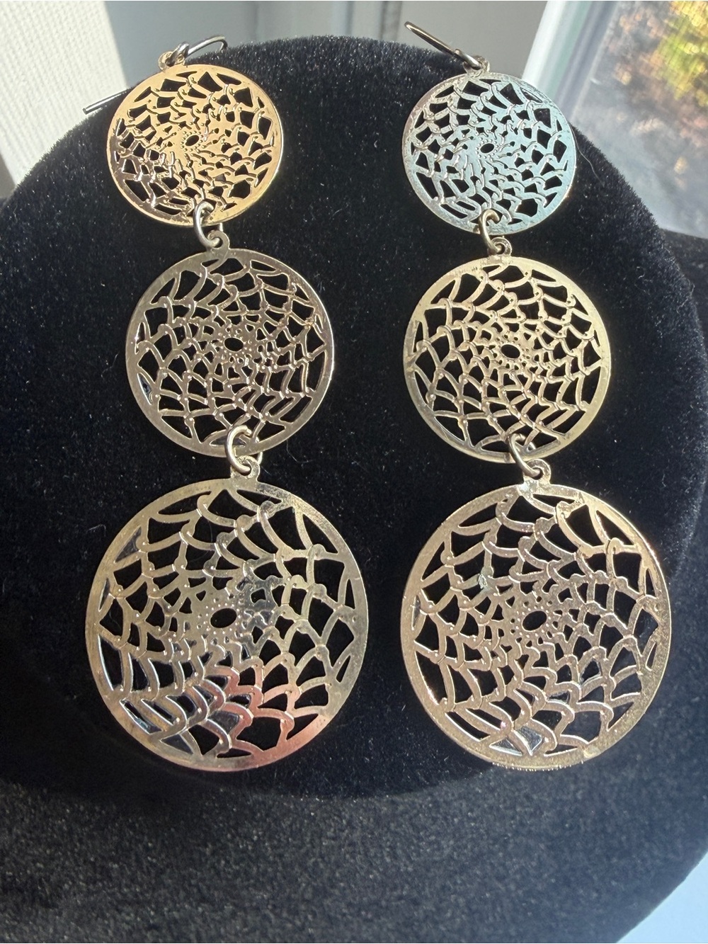 Gold Tone Triple-Drop Filigree Circle Dangle Earrings - Women Jewelry